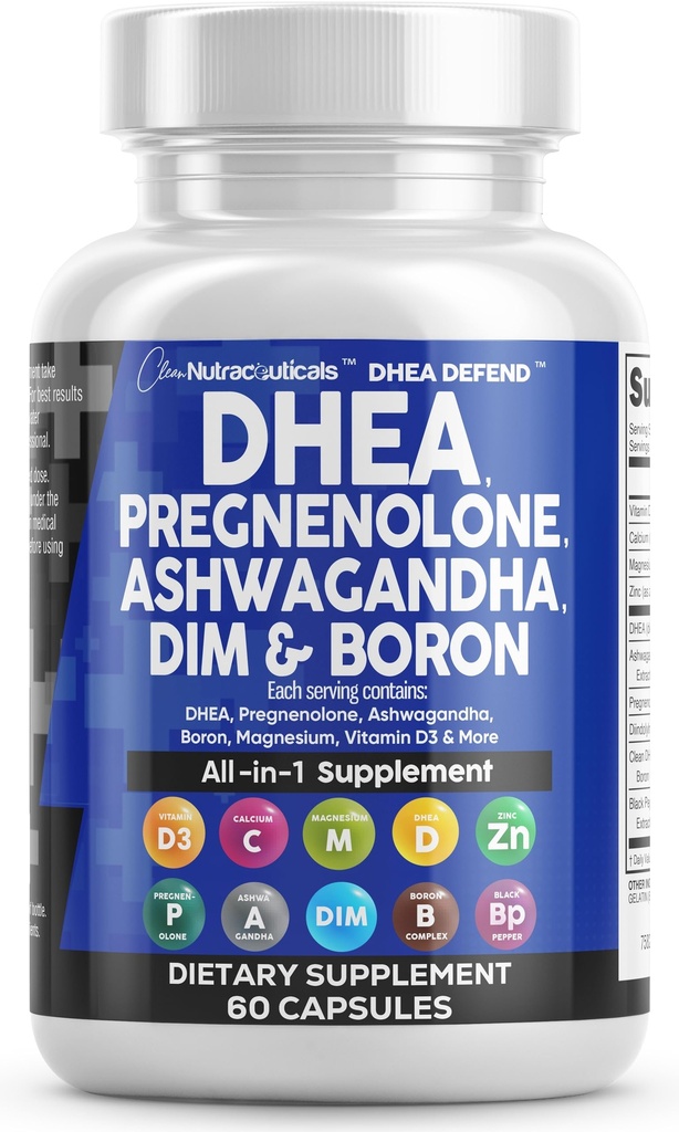 DHEA 200 mg Supliment Gragnanolon 100 mg pentru bărbaţi şi femei cu DIM Ashwagandha Boron 6mg Complex de calciu magneziu Zinc 50mg Vitamina D3 5000 UI Hormone Support Capsule Pastile fabricate în Statele Unite ale Americii 60 Conte