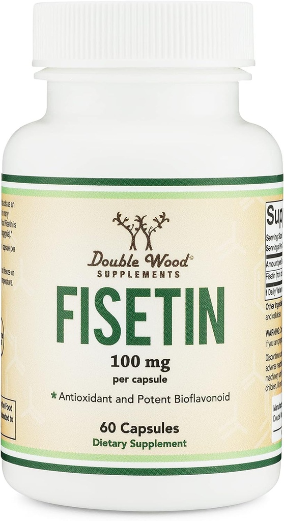 Fisetin Supliment - 100 mg de Flavnonols bioactive, 60 Conte (Bioflavonoid Polyfenols Supliment similar cu Apigenin, luteolin, și Quercetin) Suport senolitic de lemn dublu
