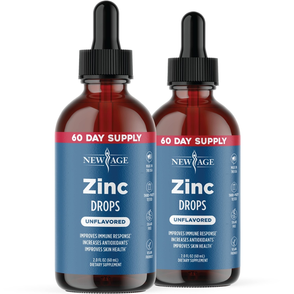 Picături de zinc lichid pentru toate vârstele de NOU Age - sulfat de zinc pentru suport imunitar, Vegan, non-GMO & Gluten gratuit, 60 de zile de aprovizionare, 2-Pachet