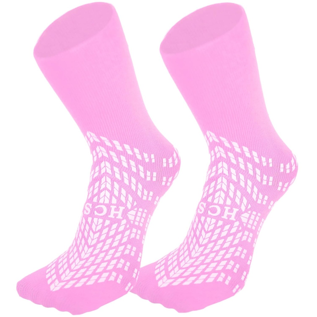 HCS Non-Slip Hospital Socks with Grips for Women & Men (6 Perechi) - 360 All-Around Tread Non-Slip Sock for Vârstnici/Seniors - Hospital Grip Sockets, Fall Risk Pacient Slippers (Pink, Regular)