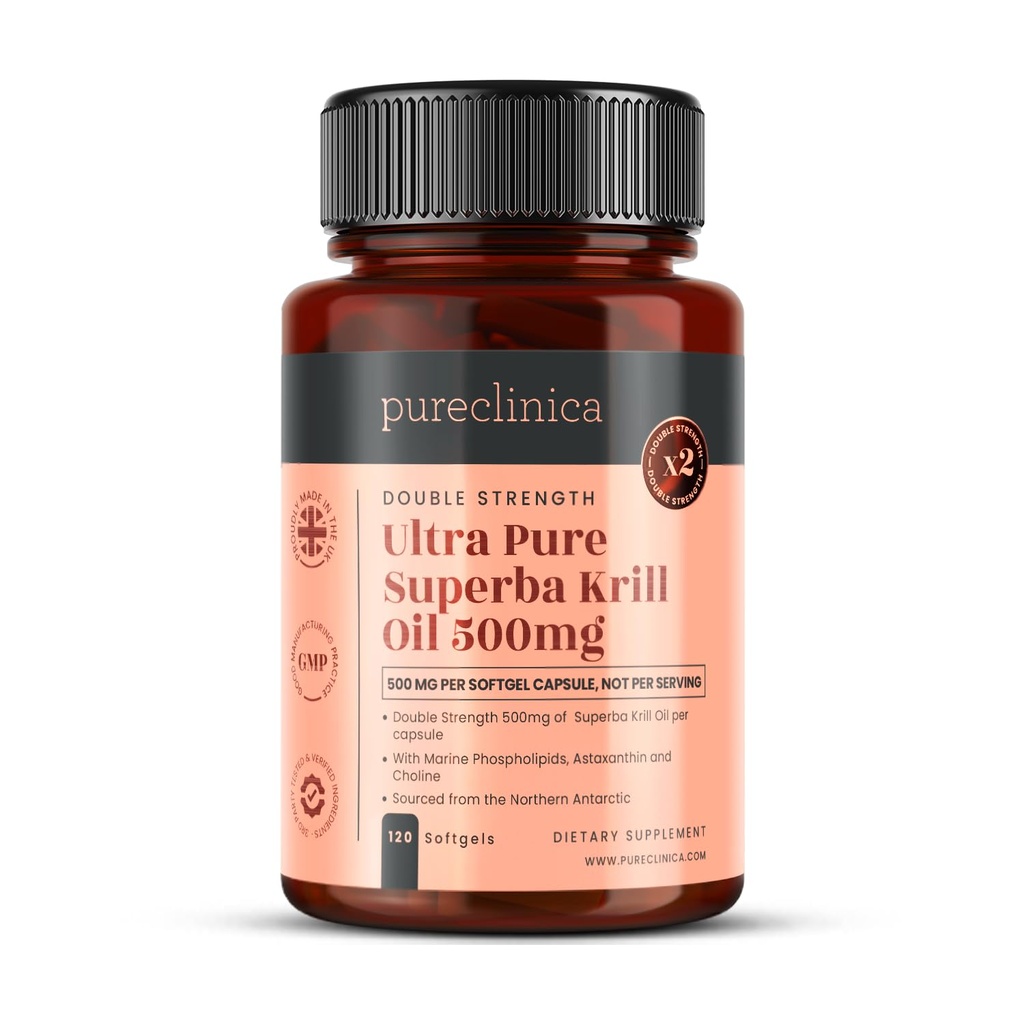 Ultra Pure Superba Krill ulei 500mg x 120 capsule - Sursate în apele nepoluate din Antarctica furnizarea unei aprovizionări bogate de Astexanthin, Omega 3 și vitamina D