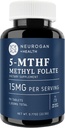 Neurogan L-5-MTHF Metil Folate Supliment, 15 mg - Active Folic Acid- Vegan, Gluten-Free & Non-GMO - Sprijină Cognitive, Cardiovascular & Mood Health - Made in USA, 90-Day Supply