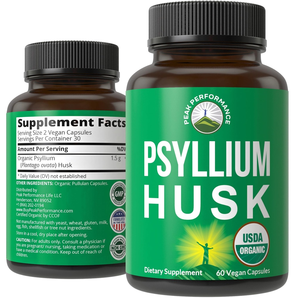 USDA Organic Psyllium Husk Capsule Vegan Made with Organic Psyllium Husk Seed. Fiber Supplement for Gut. Digestive Prebiotice. Pastile pentru Digestion, Roughage fara sa sangereze. Comprimate