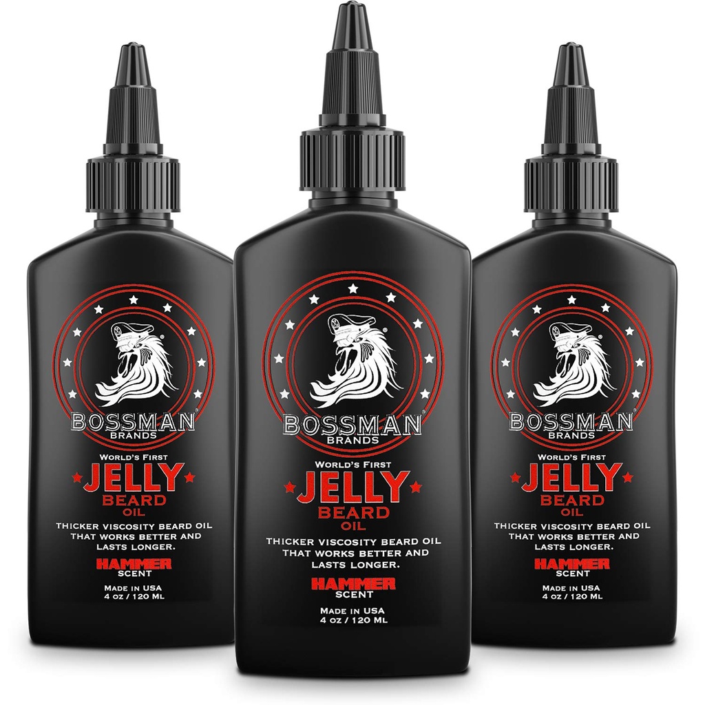 Bossman Jelly Barbă ulei pentru bărbați - 3 pachet (12 oz în total, Hammer Scent) 