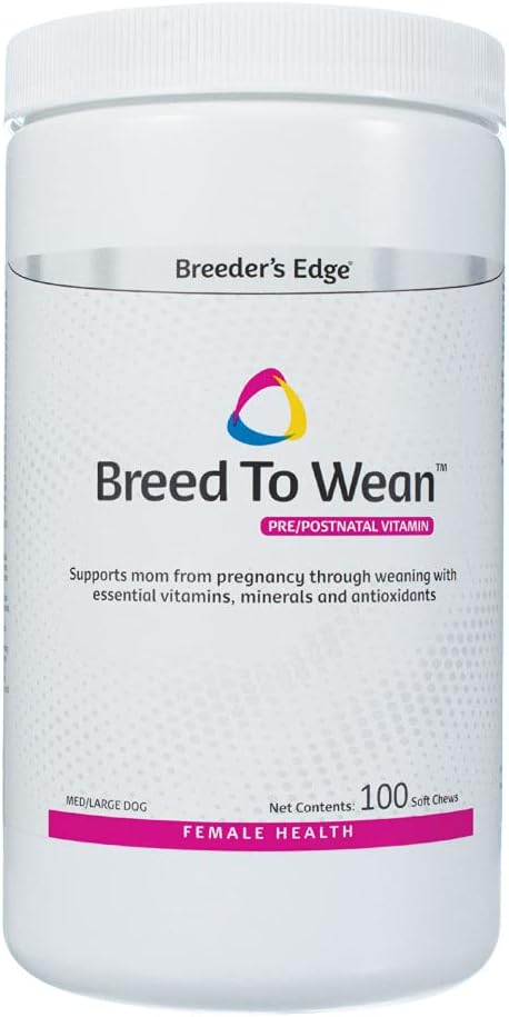Breeder's Edge Breed to Wean, Prenatal and Postnatal Multivitamine for Dogs and Cats, Supports Gravide and Nursing Moms, provides Antioxidants, Vitamins and Minerals, 100 ct for Medie and Large Dogs