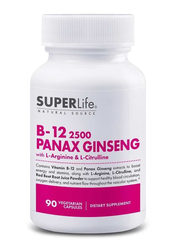 Proaspăt Start Vitamina B-12 2500 și Panax Ginseng cu L-Arginina și L-Citrulină - Booster energie puternic 