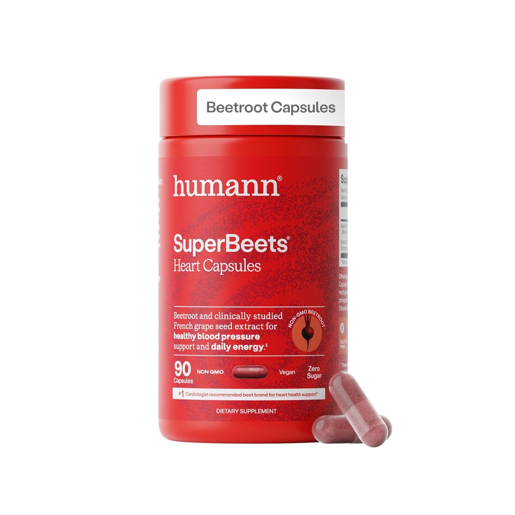 HumanN SuperBeets capsule rădăcină de sfeclă eliberare rapidă 1000mg, ajută la susținerea producției de oxid de azot, tensiunea arterială, sănătatea inimii, conține non-GMO praf de sfeclă, Antioxidanți studiate 90 Conte