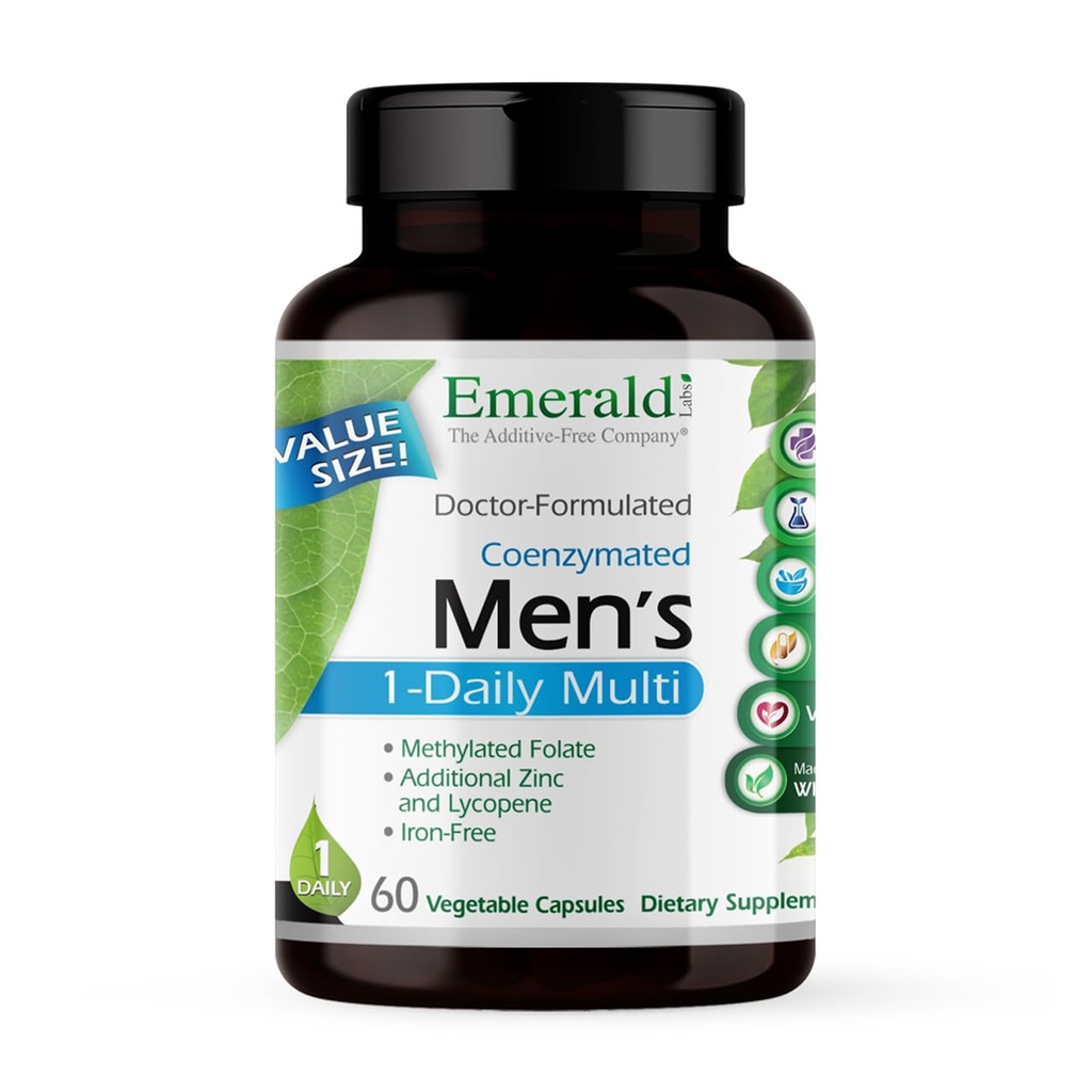 EMERALD LABS Men's 1 Daily Multi - Aditiv-Free Men's Multivitamine - Include Licopen, Zinc, Vitamina D3, & More - Sprijină oasele, Prostate & Vision* - 60 Capsule vegetale