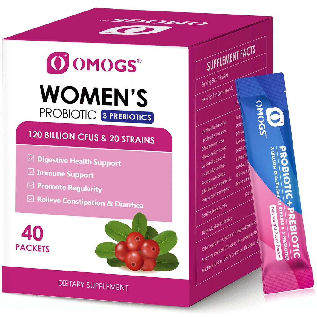 OMOGS Femeii Probiotic,120-Billion-FUs, 18 Strains, cu 3 Prebiotice și extract de afine, Ajutor pentru Booster Immune, Digestive Health, Gut Health și Vaginal Health