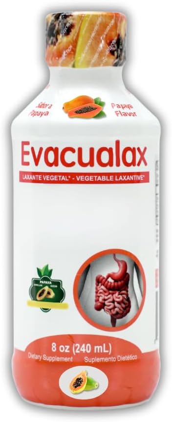 Senna lichid Laxativ pentru adulți și copii - Papaya Aroma, Natural Senna Leaf & Prune - Stool Softener pentru constipație Relief - Sirop vegetal pentru suport intestinal, Digestive Cleanse - 8oz