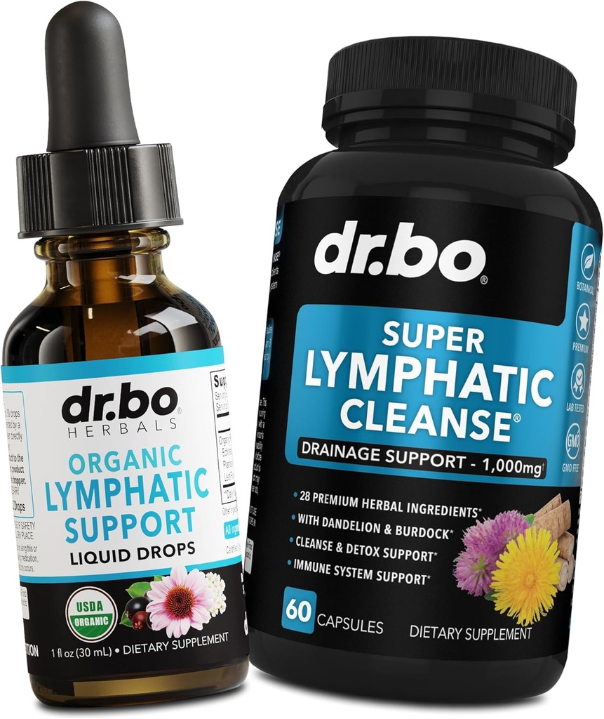 Lymphatic Drainage Supplements Drops & Pills - Organic Lymphatic Support Liquid Drops Cleanse Capsules with Echinacea, Ginger, Dandelion, Red Root Supplement Lymph Node Detox Cleanse System Drainage
