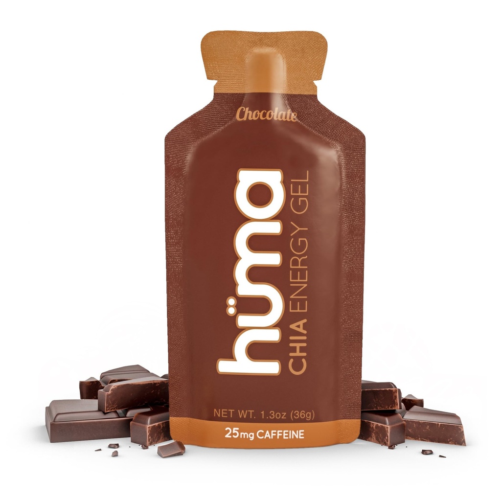 Huma Chia Energy Gel, Ciocolata, 12 Geluri, 25mg Cafeina - Premier Sports Nutritie pentru Exercitii de rezistenta