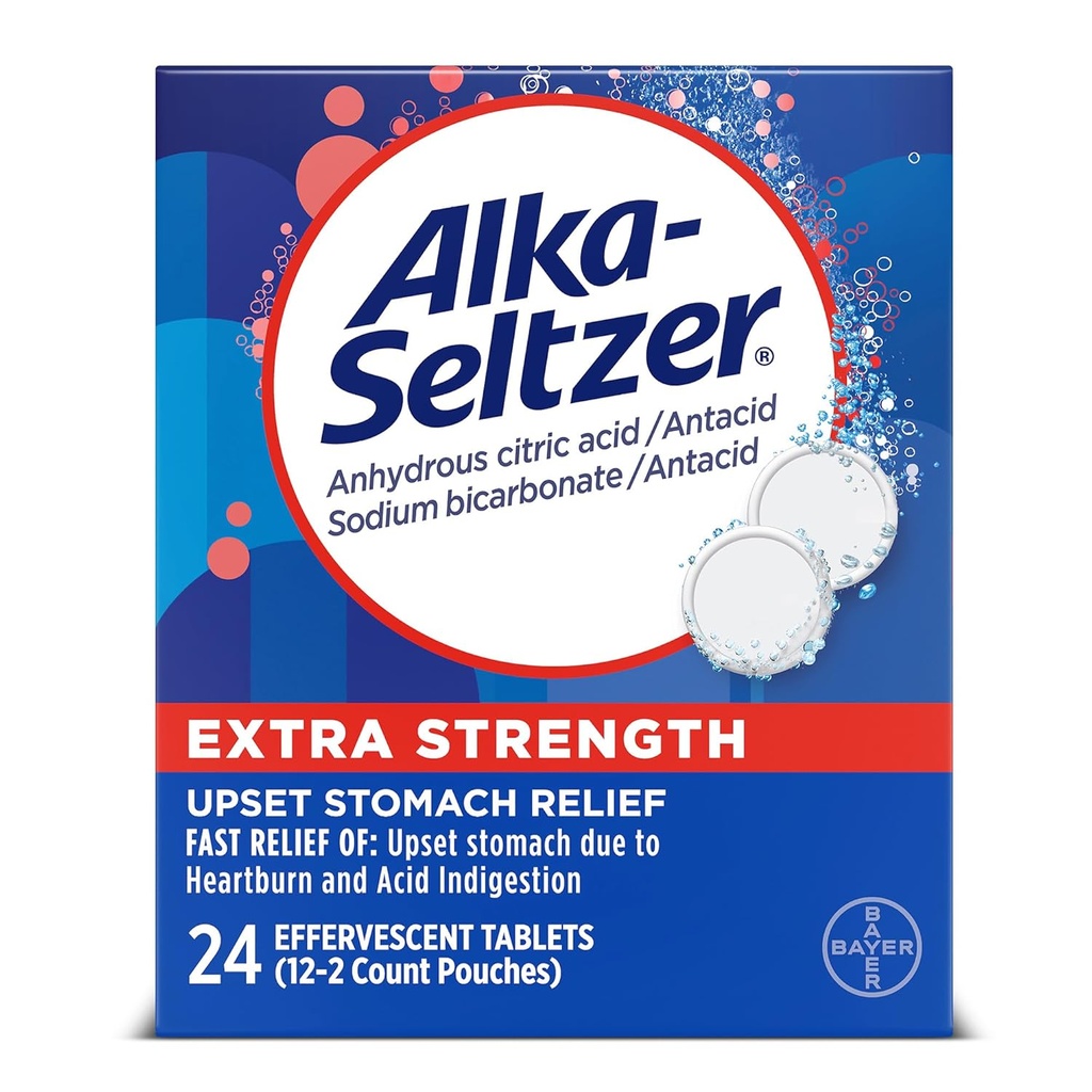Alka-Seltzer Effervescent Extra Force - 24 comprimate, ambalaj cu 3 comprimate