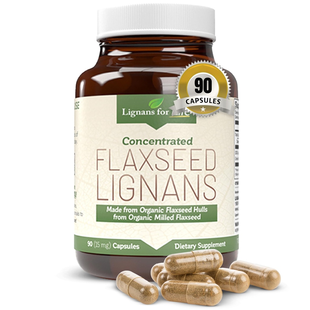 Lignans For Life Flaxseed Lignans for Dogs & People - Organic Flaxseed Supplement for Hormone Support, 15mg 90 Capsule, Flax Seed for Dogs & Women, High-Fiber