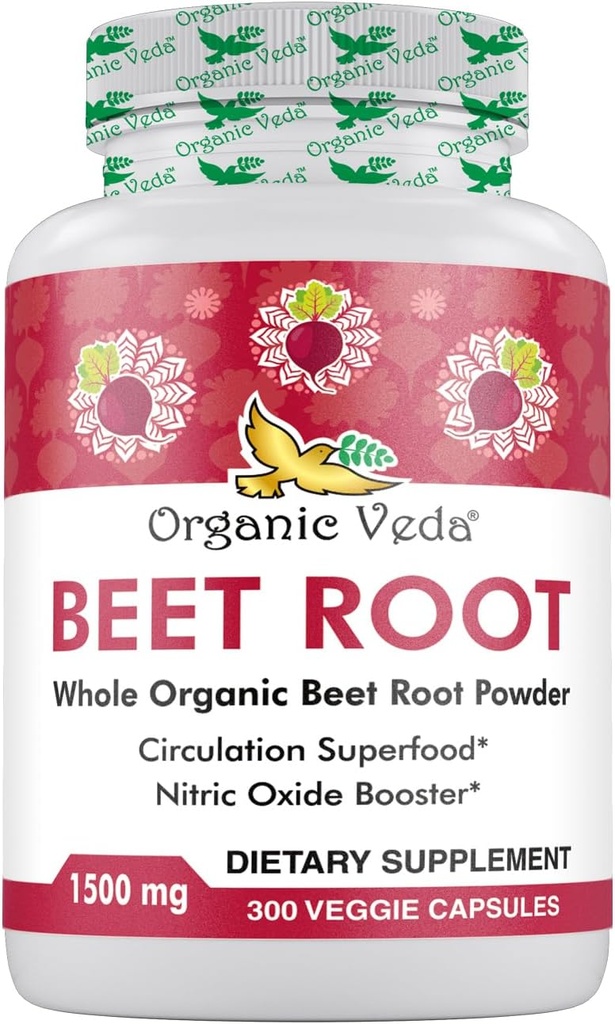 Capsule cu rădăcină de sfeclă organică Veda 1500mg - 300 capsule cu pulbere de sfeclă, cu nitraţi de înaltă rezistenţă pentru a susţine circulaţia, oxidul de azot, energia, rezistenţa şi rezistenţa - non-GMO şi gluten-gratuit