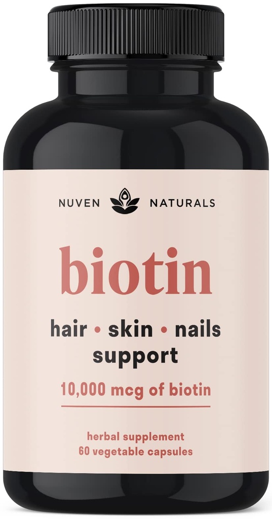 Vitamine de par - Biotin 10000 mcg cu vitamina A, E, C, D & Adaptogens pentru a sprijini parul, piele si unghii - Suplimentul de biotina pentru sanatate si crestere 