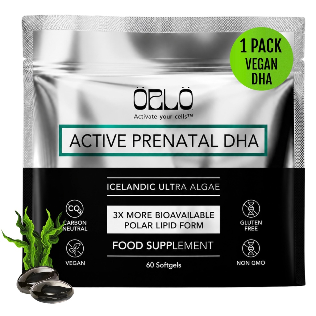 Orlo PRENATAL DHA - Prenatal DHA Omega 3 Supliment - Triple Putere Omega3s - Vegan DHA & EPA - Algae Omega-3 Ulei - Sprijină dezvoltarea creierului în timpul sarcinii și alăptării (60 Mini Softgels)