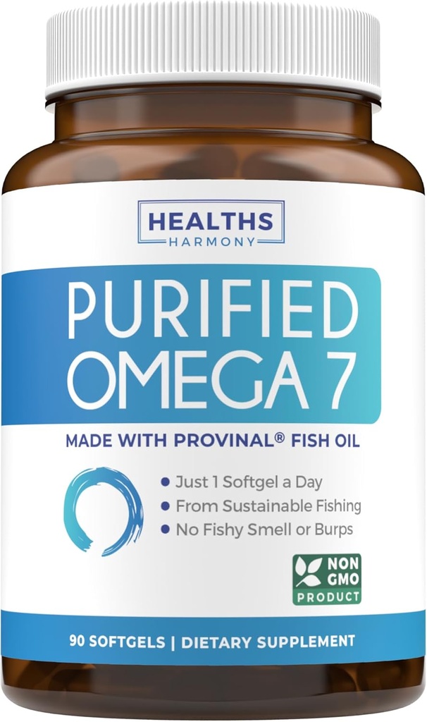 Omega 7 Supliment pentru femei si barbati - Mare potenta si puritate Acid palmitoleic Acid gras Peste Suplimentul de ulei de la Provinal patentat cu cel mai mic acid palmitic - Sustenabil Sourced (3 Luna de aprovizionare)