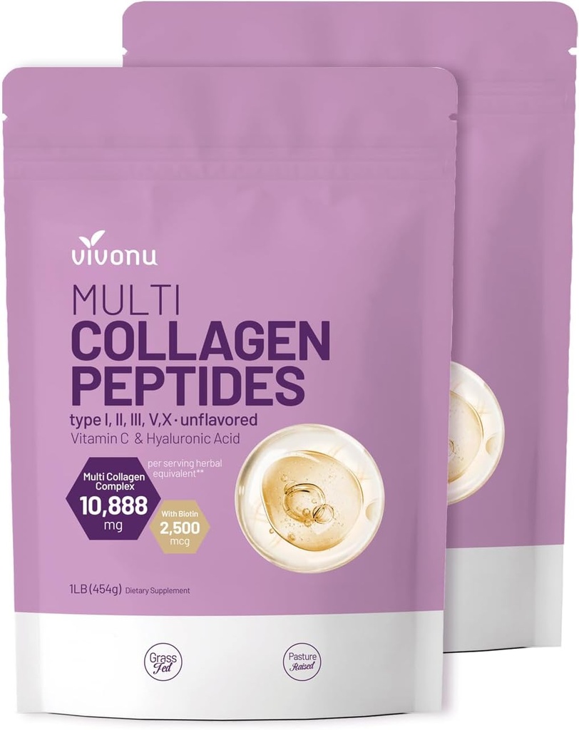 VivoNu Multi Colagen Peptides Powder, 16 Oz Hidrolyzed Proteine Peptides 