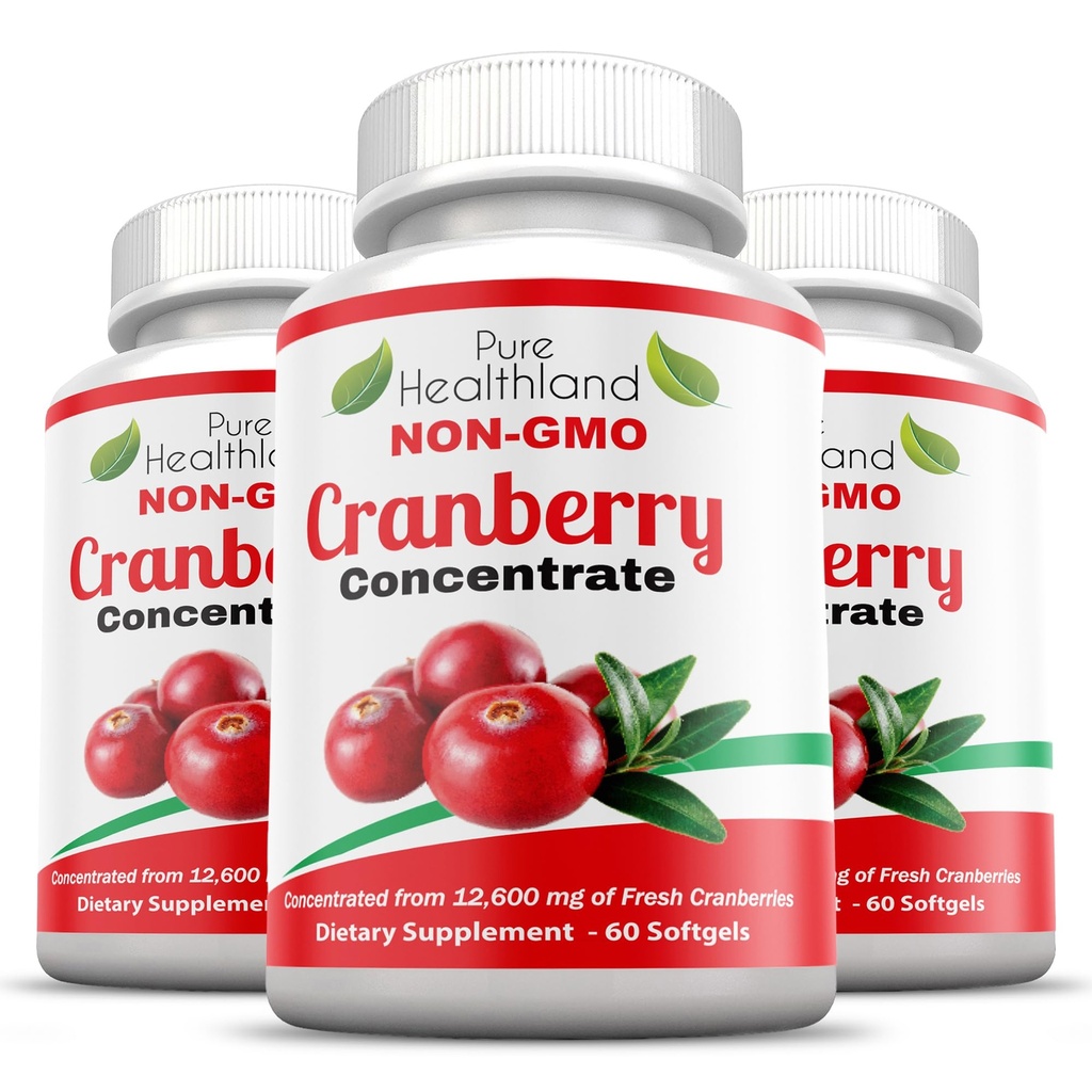 Non-GMO Cranberry concentrat de 12,600 mg - Triple Putere Softgels - ușor de înghiţit pastile pentru bărbați și femei, 3 sticle