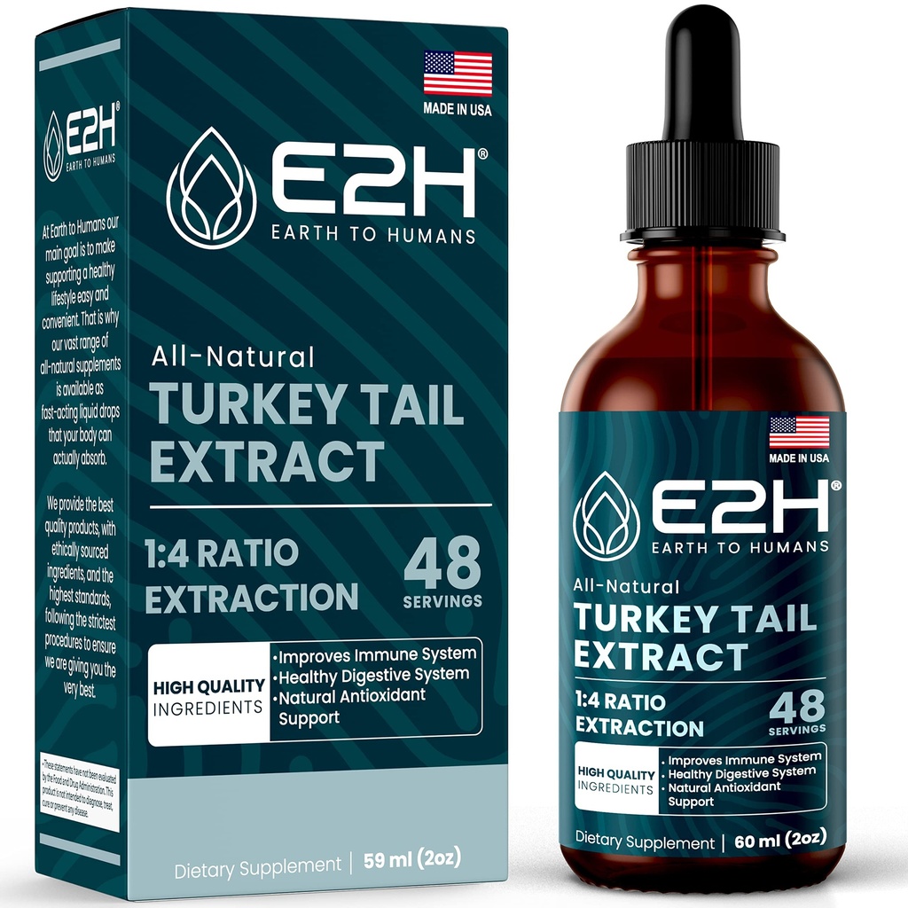 Turcia Tail Mushroom Extract - absorbţie mai rapidă decât Turcia Tail capsule ciuperci sau pulbere - All-Natural Immune System & Digestive Support- Ciuperci reale Turcia Coada - 2 Fl Oz de E2H