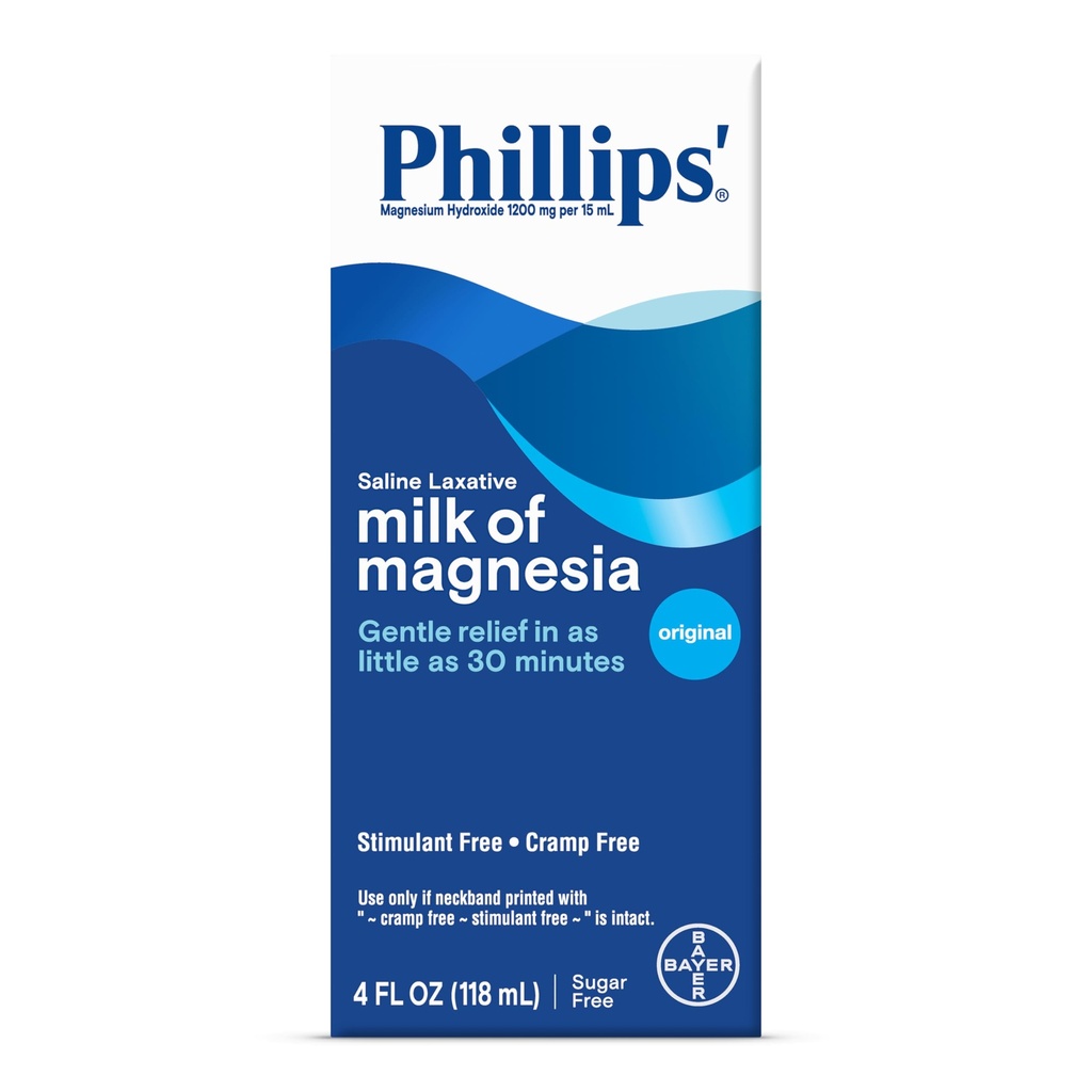 Phillips' Milk of Magnesia, Laxative, Original, 4 Ounce (Pack of 6) - Package May Vary