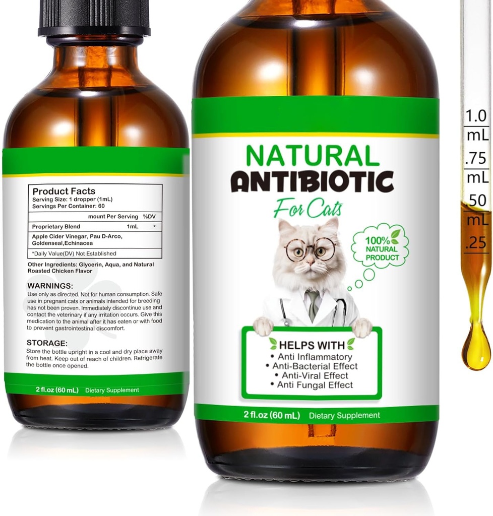 60ML Antibiotice pentru pisici, Premium Cat Antibiotice Supliment, Pisici Multivitamine, Antibiotice naturale pentru pisici, Cat Antibiotice, Cat Antibiotice Suportă Immune & Cats Alergia Relief-2 Fl Oz