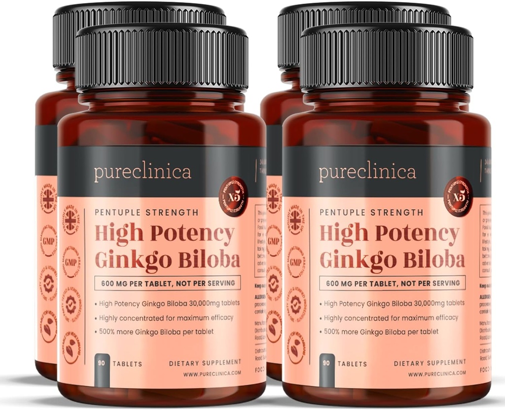 pureclinica mare potenta Ginkgo Biloba 30.000 mg x 360 comprimate (4 sticle de 90) - 12 luni aprovizionare - 5 ori Puterea produselor concurente
