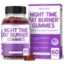 Night Time Gummies Fat Burner (60 Count) Pierdere în greutate și metabolism - Sugar-Free - Delicious Zmeură aroma Melatonina Supliment Gummies - Vegan Safe - Third Party Testat - Made in USA