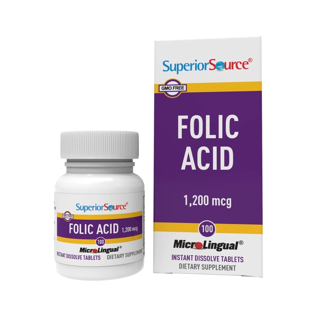 Source Superior Acid folic 1200 mcg - Susţine inima, sistemul imunitar şi nervos - 100 comprimate sublinguale