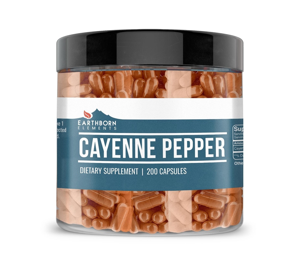 Elemente de origine pământeană Cayenne Pepper 200 capsule, pur și nediluat, fără aditivi