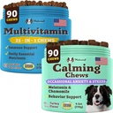 Natural Dog Company Multivitamine și calmant Supliment Bundle, Nutrients și Ajutor Anxios pentru Câini, Suport Sănătate Comună, Piele & Coat, Reduce Stresul din Zgomot & Călătorie, Vitamine esențiale