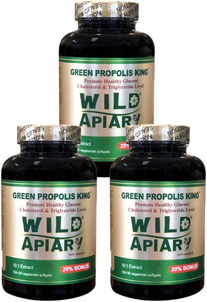 Generic 3 Sticle de Wild Apiary Brazilian Green Bee Propolis regele Softgels legume (120 capace)-Non Alcoolic, Wax gratuit, Sugar Free,