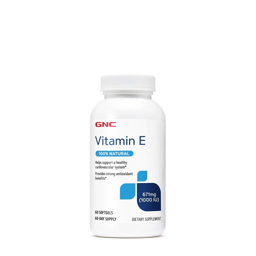 GNC Vitamina E 100% Natural 1000UI - 60 Softgels, 60 Serviri