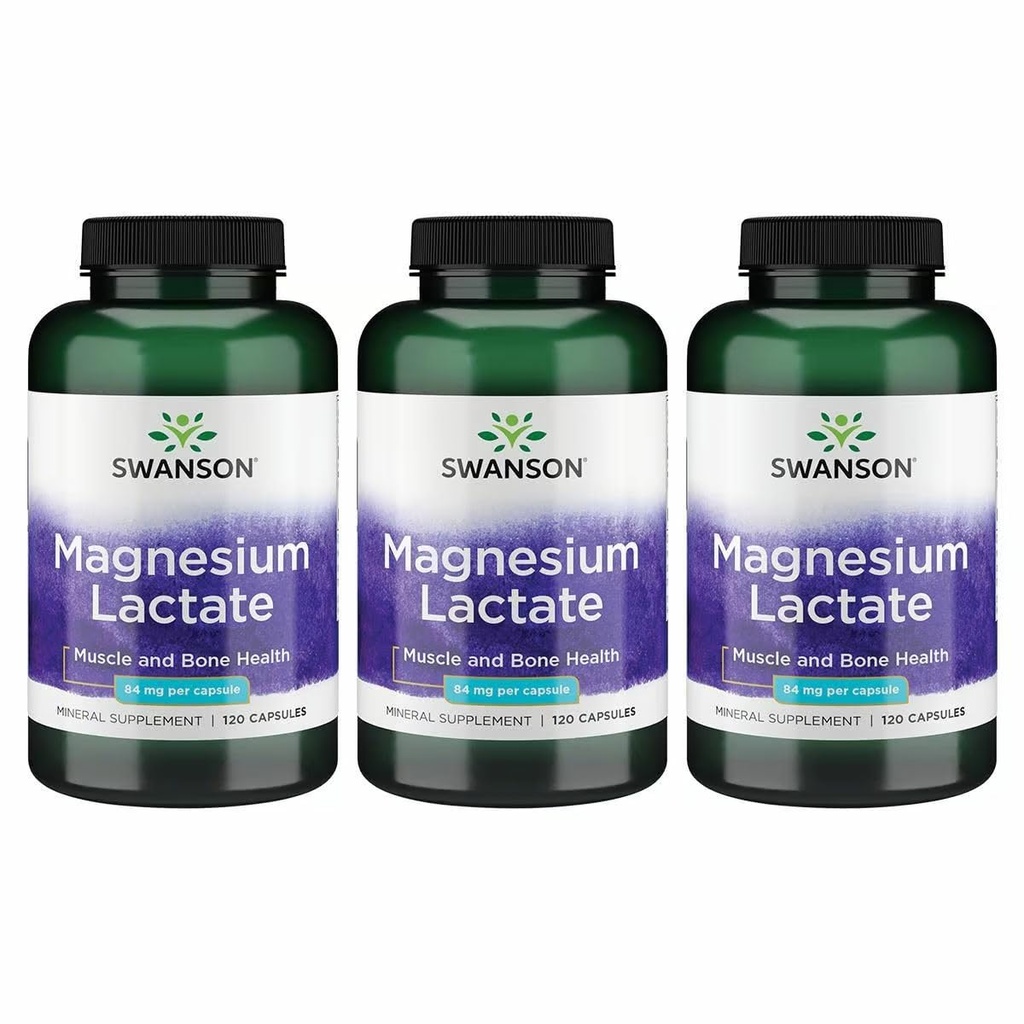 Lactat de magneziu Swanson - Supliment mineral de promovare musculare şi de sănătate osoasă - Lactat lactat de lactoză forma minerala pentru absorbţie blândă - (120 capsule, 84 mg fiecare) 3 Ambalaj