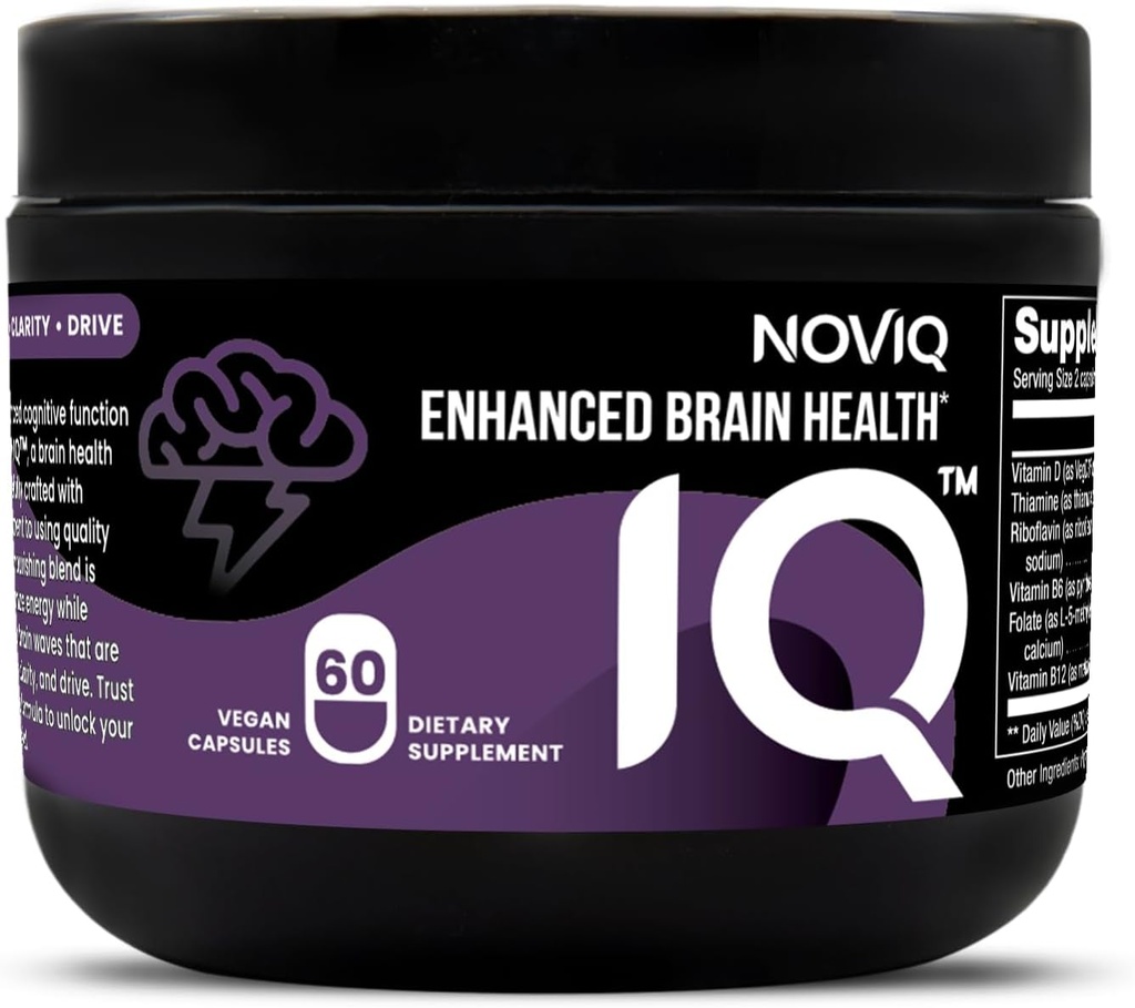 IQ - 11- in-1 Nootrop Creier Supliment: Suporturi Memorie & Cognition - Bioactive B- Complex w/ 5- MTHF, L- Theanine, L-Tyrosine, Bacopa, Ginkgo, Huperzine - Vegan, Non- GMO, Cafeina gratuit - 60 Conte