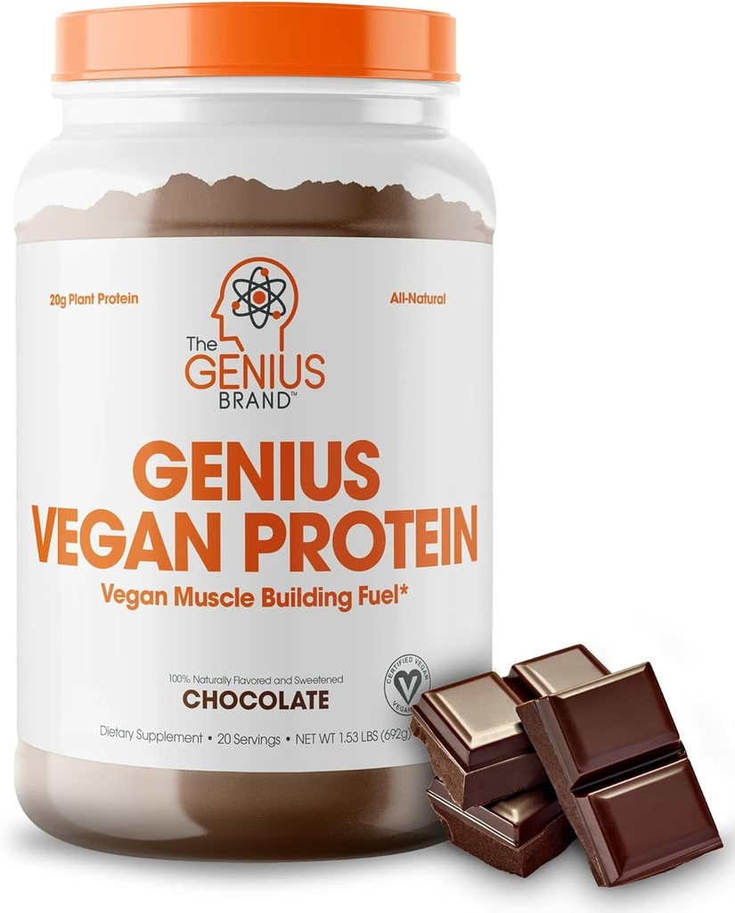 Geniu Vegan pudra de proteine, Ciocolata - plante-Baza de culturi musculare Shake pentru bărbați și femei - Pea & dovleac Proteine surse - naturale arostate și îndulcite - lactate și lactoză gratuit