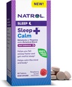 Natrol Sleep + Calm Melatonin 6mg cu L-Theanin 50mg și un amestec botanic, Supliment alimentar pentru somn odihnitor și o minte și corp calm, 60 comprimate de raspberry-Flored rapid dizolvare, 60 zile de aprovizionare
