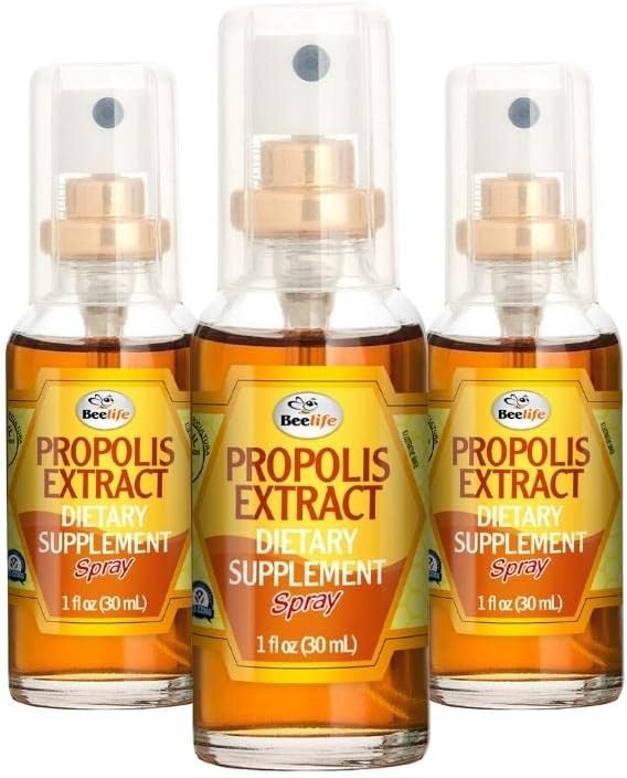 Beelife Propolis Sore Relief Spray - Propolis Spray - suport imunitar natural, ajută la calmarea tusei & uscat, mâncărime gât - fără zahăr - 3-pack