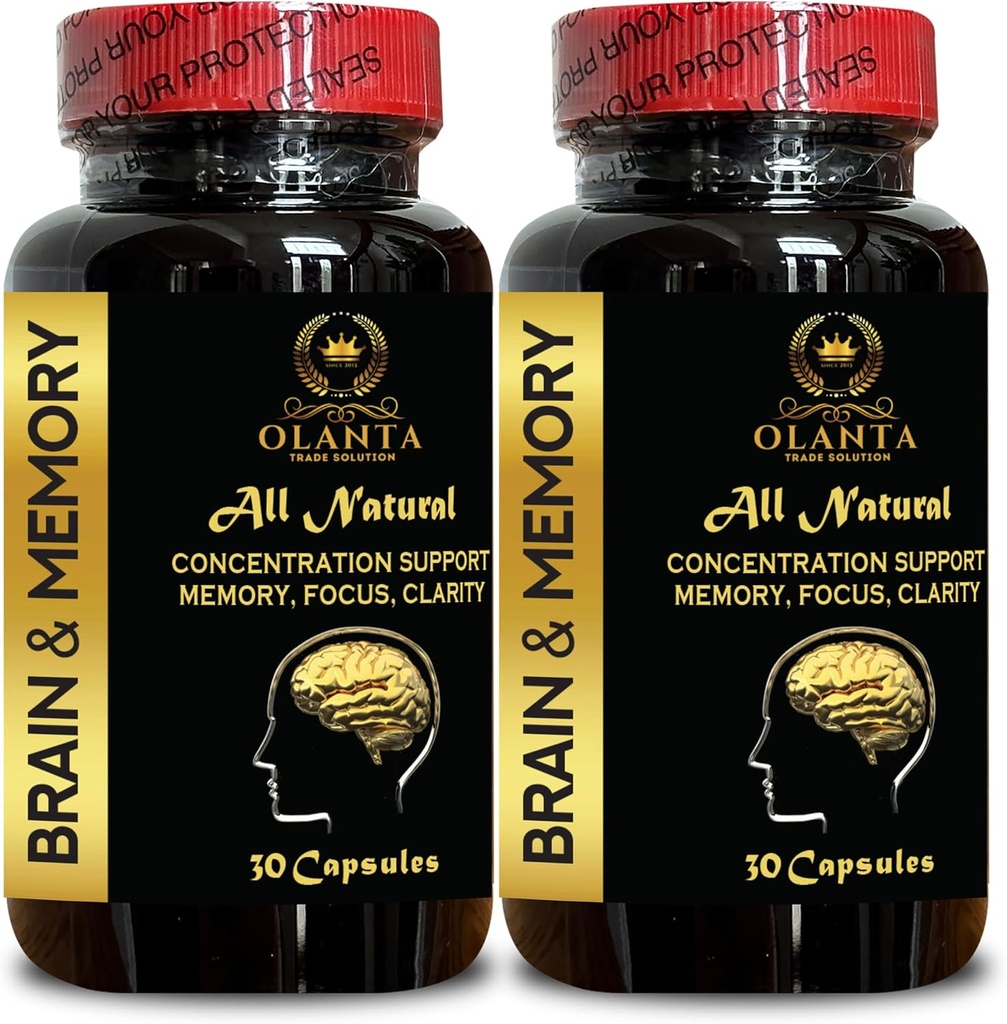 Brain Memory Supplement - Suplimente de sanatate a creierului pentru adulti, Claritate mentala si Îmbunătătire cognitivă, All Natural Brain Supplement for Memory and Focus - 2 Flacoane 60 Capsule