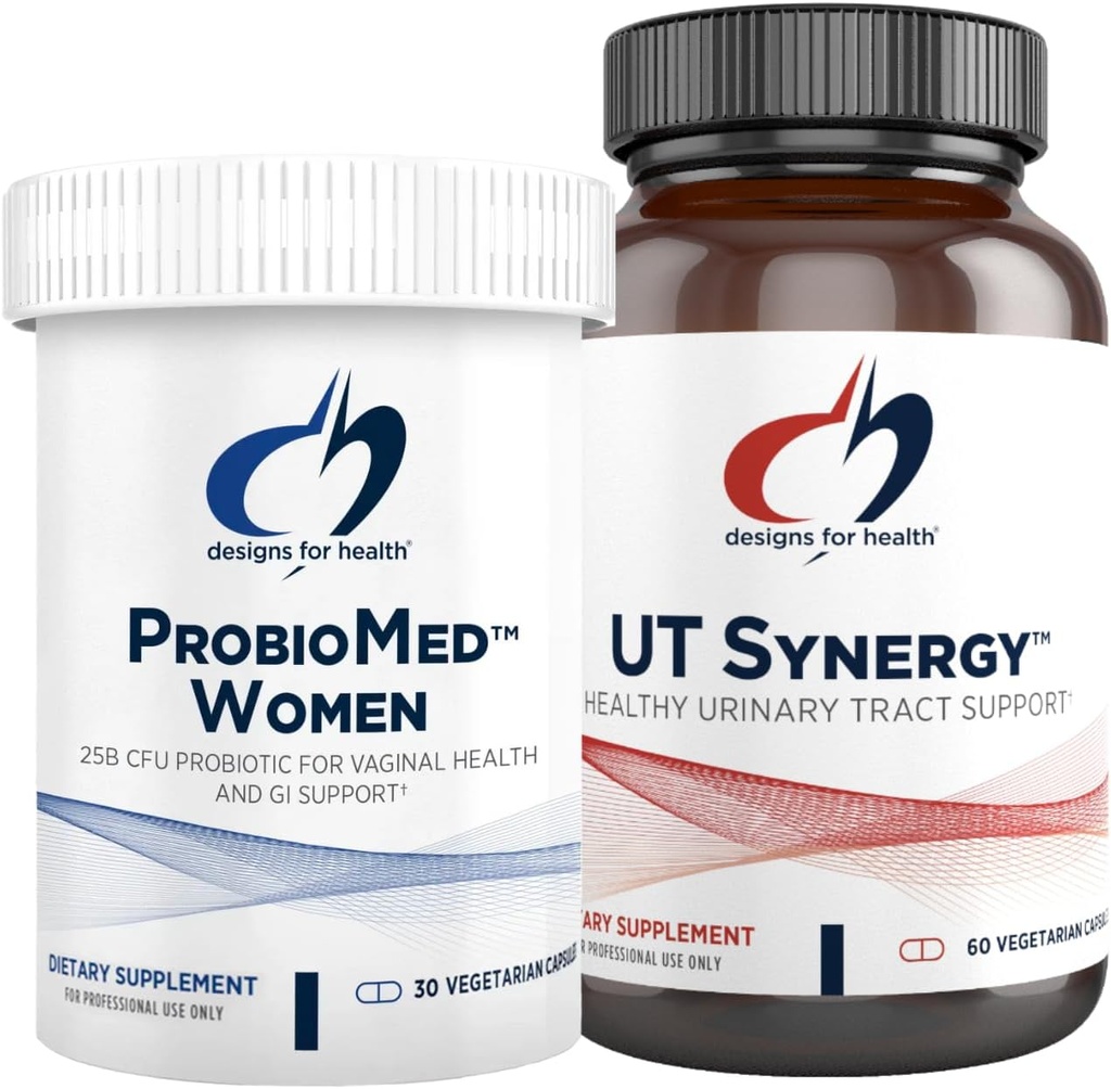 Proiectări pentru sănătate Probiotic vaginal și suport UT Bundle - ProbioMed Femei Probiotice (30 capsule) pentru Gut Health & pH vaginal, UT Synergy (60 capsule) Suport Tract urinar cu Hibiscus & D- Mannose