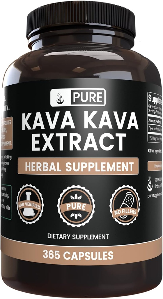 INGREDIENTE ORIGINALE PURE Kava Kava (365 capsule) Fără fileuri de magneziu sau orez, întotdeauna pure, verificate