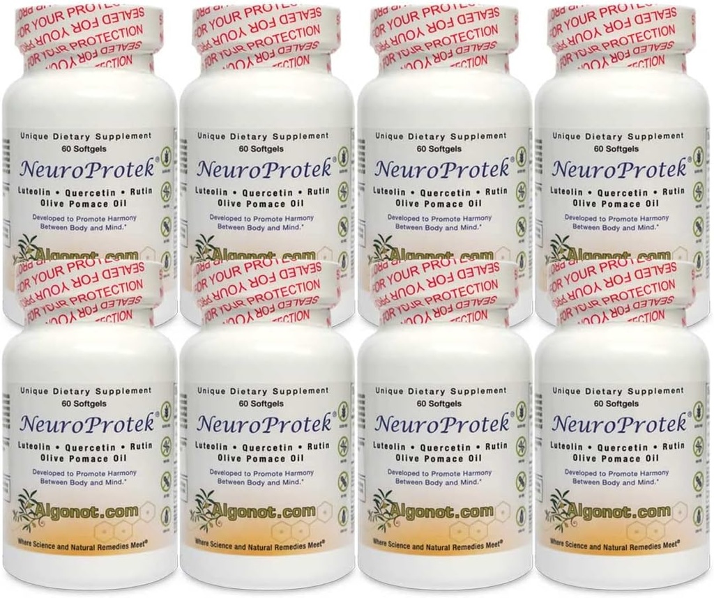 Algonot NeuroProtek 8 Pachet: Singurul produs lipozomal Luteolin care utilizează ulei de măsline Pomace. Combinație de luteolin, Querbetin & Rutin în ulei de măsline Pomace (pret redus Bundle)