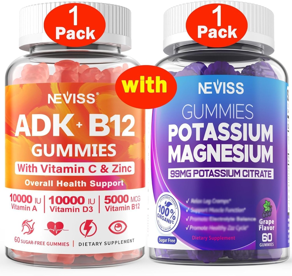 NEVASS 1Pack Vitamina ADK cu B12 + 1pack de potasiu magneziu Gume
