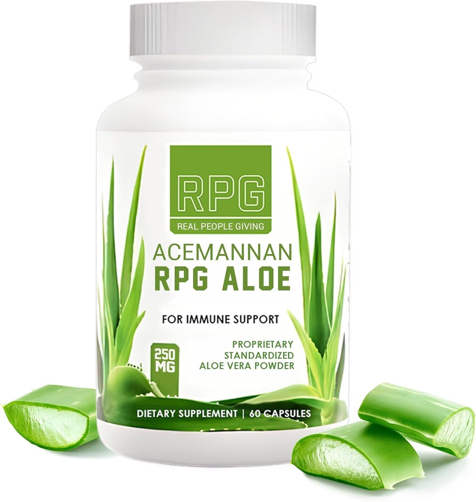 RPG Acemannan Aloe Vera Capsule - Aloevera Supliment alimentar cu Immune şi Gut Support Aloe Vera Capsule pulbere - 60 pastile (250 MG)