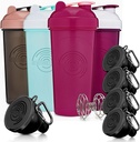 GOMOYO Fitness Bundle - 4 Pack Shaker Sticle cu Agitator + 5-Pack Proteine Funnels cu Carabiner, BPA-Free & Dishwaster Safe