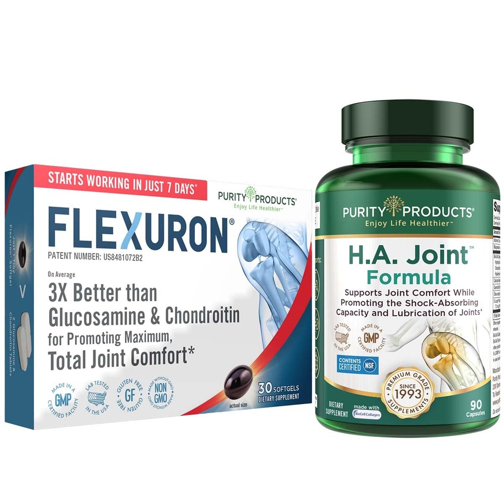 Produse de puritate Flexuron Joint Formula + H.A. Joint Flexuron (Krill Oil, Low Molecular Greutate Acid hialuronic, Astaxantină) - comun HA (BioCell Colagen, Boswellia Serrata, Querbetin, H.A. + More)