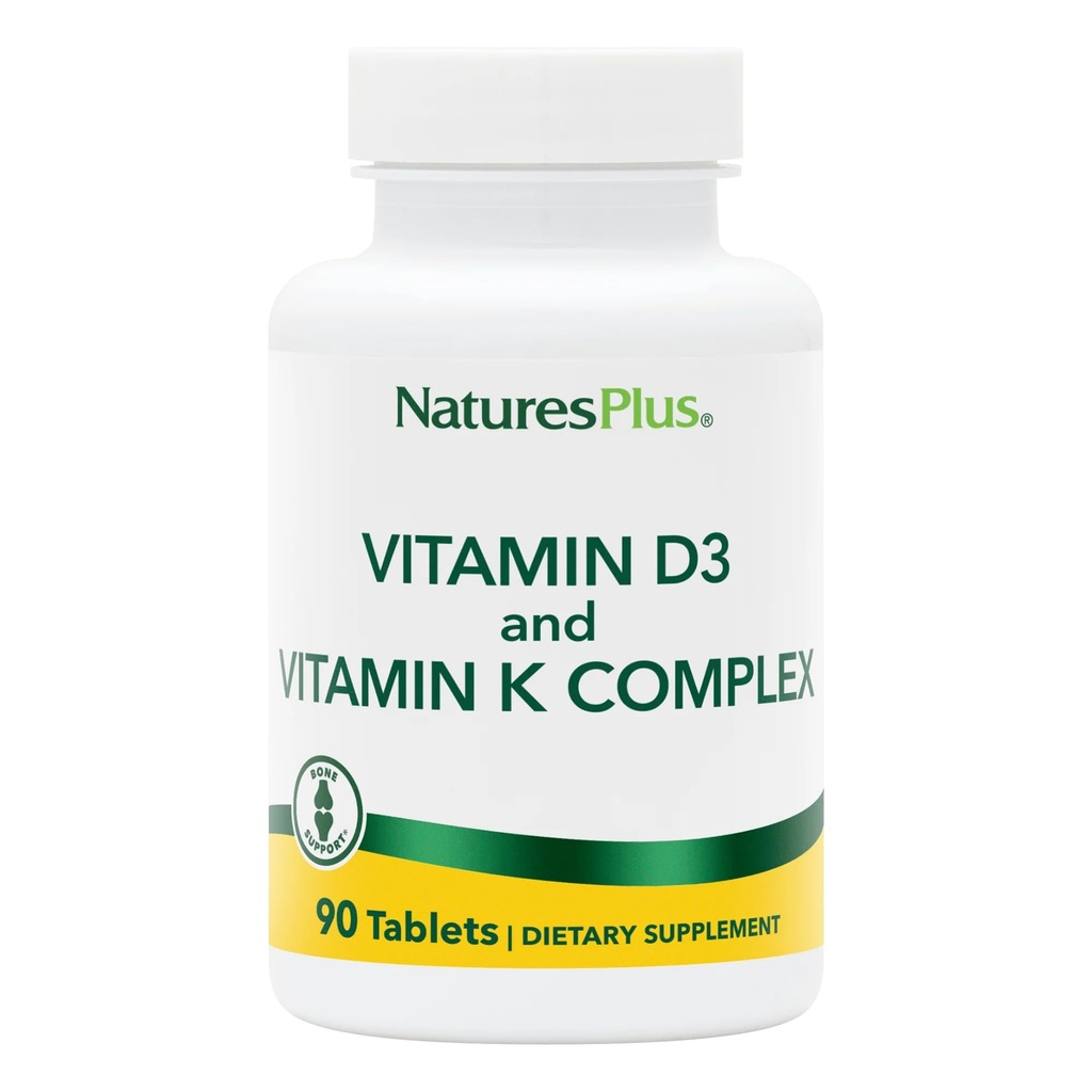 Naturas Plus Vitamine D3 & K2-90 Tablete - Promoveaza suport osos, functie imunitara, sanatate cardiovasculara si echilibru de dispozitie - vegetarian, gluten gratuit - 90 Serviri