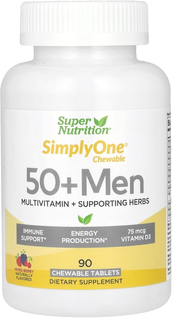 SuperNutriție Multi-Vitamina pentru bărbați 50+, Înaltă-Potență, O/Ziua Tablete masticabile, 90 zile de aprovizionare Wild Berry 90 Count (Pachet de 1)
