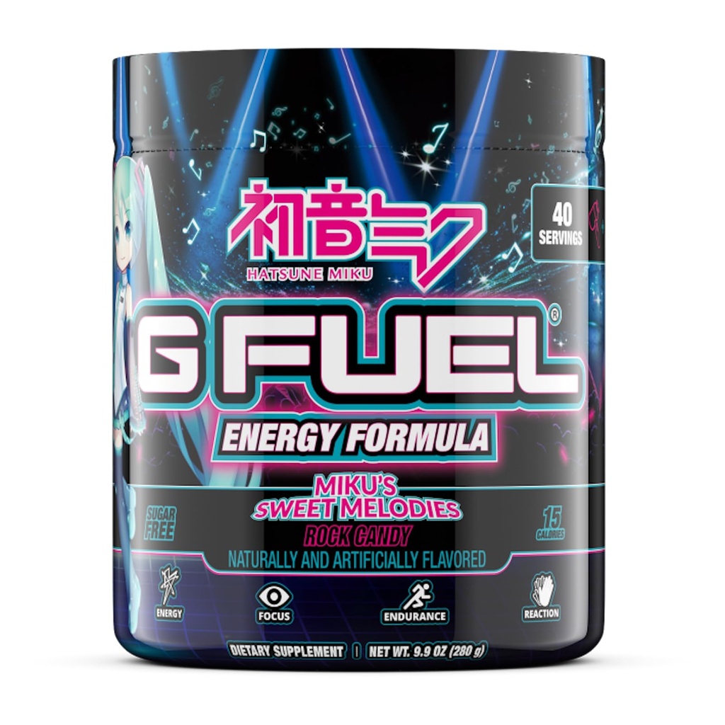 G Melodii dulci de combustibil Hatsune Miku Energetic Drink Powder, Pre Workout Caffeine Mix pentru Gaming, Sugar Free Focus Amino, Vitamina + Antioxidanti, 9,9oz (Rock Candy, 40 Servings)
